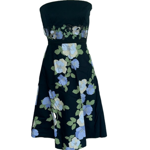 Loft: Beautiful, Navy Blue w/ Floral Print Strapless Dress: Size 8